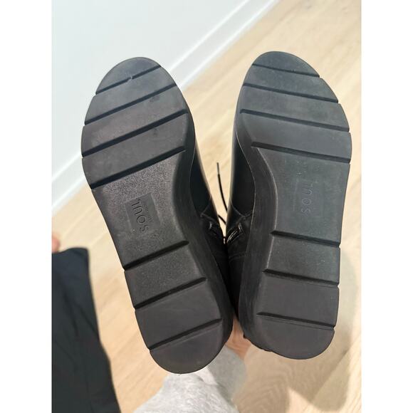 SOUL by Naturalizer Black Faux Leather Wedge Booties 9 Cozy Zip Lace Up - Picture 4 of 7